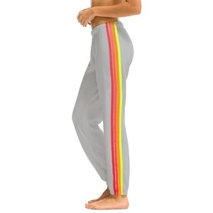 Aviator Nation 4 stripe sweatpants light gray/neon